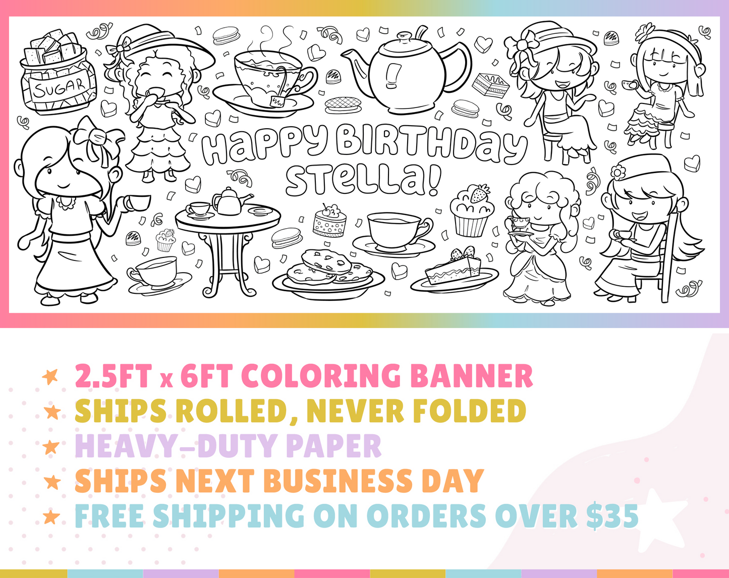 Tea Party Characters Customizable Coloring Banner