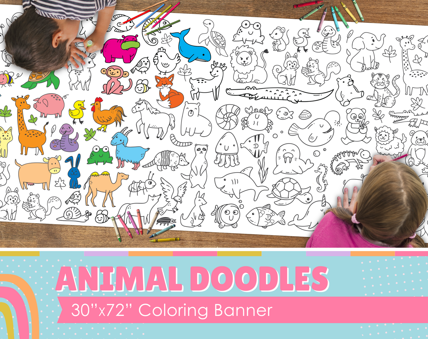 Animal Doodles Coloring Banner