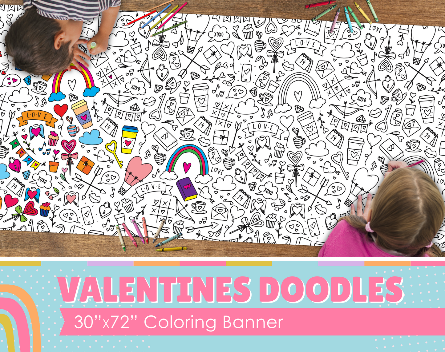 Valentines Doodles Coloring Banner