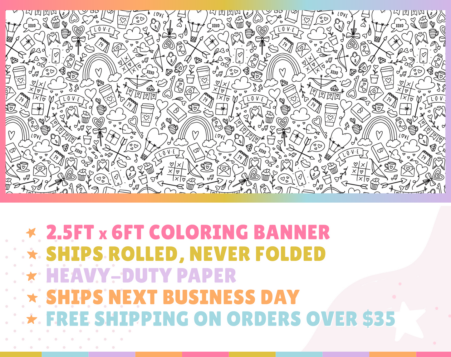 Valentines Doodles Coloring Banner