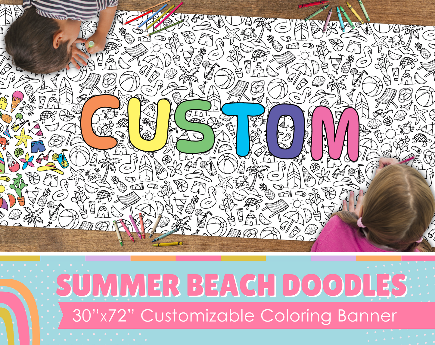 Summer Beach Doodles Coloring Banner