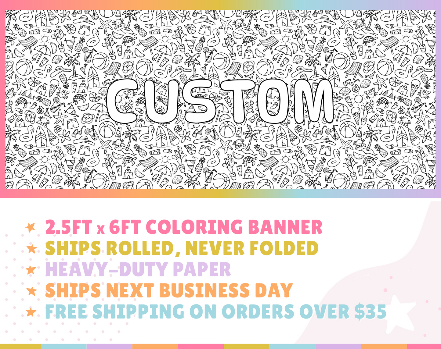 Summer Beach Doodles Coloring Banner