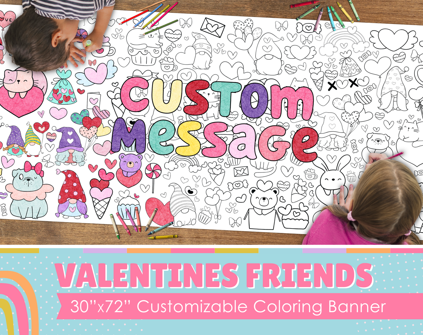 Valentines Day Friends Coloring Banner